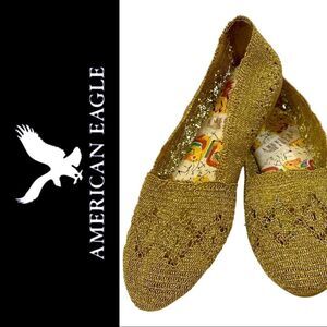 American Eagle Metallic Gold Woven Flats • Size 7 • NWOT